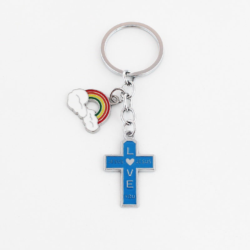 Wholesale Christmas Rainbow Cross Zinc Alloy Keychain